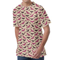 Purple Halloween Bat Pattern Print Men's Velvet T-Shirt