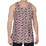 Purple Halloween Bat Pattern Print Men's Velvet Tank Top