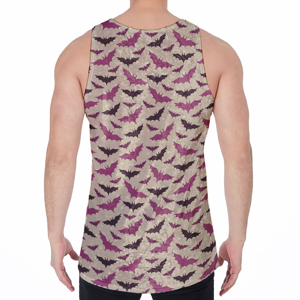 Purple Halloween Bat Pattern Print Men's Velvet Tank Top