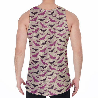 Purple Halloween Bat Pattern Print Men's Velvet Tank Top