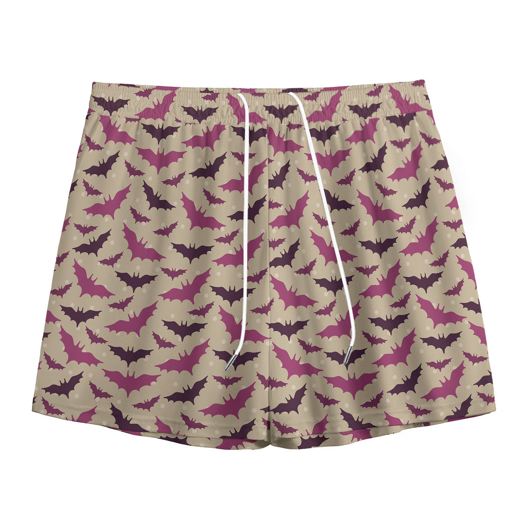 Purple Halloween Bat Pattern Print Mesh Shorts