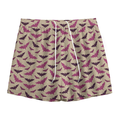 Purple Halloween Bat Pattern Print Mesh Shorts