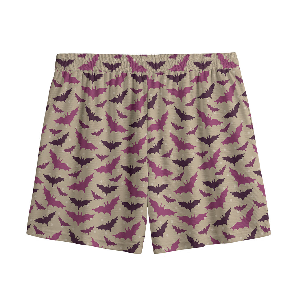 Purple Halloween Bat Pattern Print Mesh Shorts