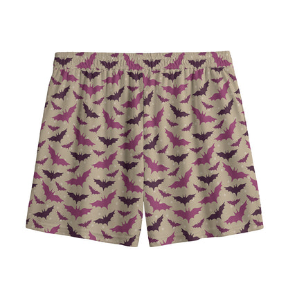 Purple Halloween Bat Pattern Print Mesh Shorts