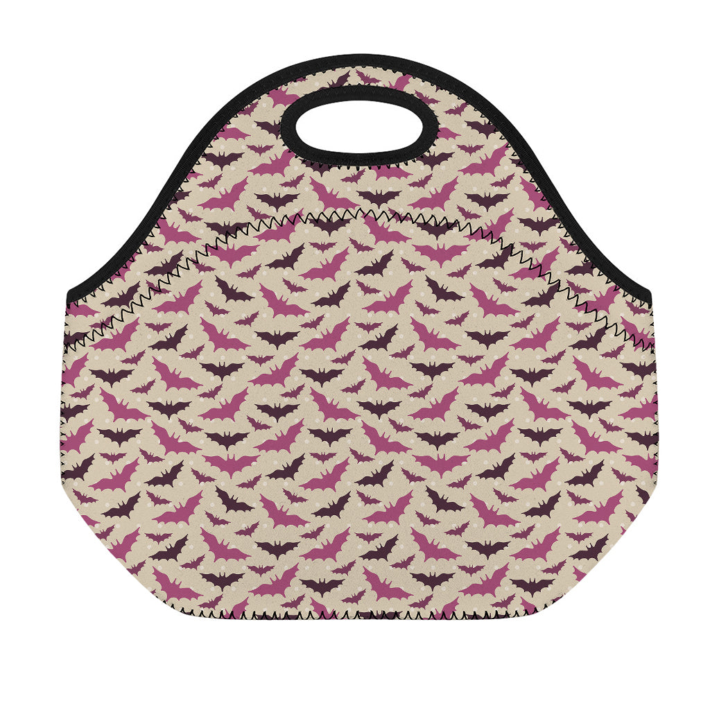 Purple Halloween Bat Pattern Print Neoprene Lunch Bag