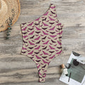 Purple Halloween Bat Pattern Print One Shoulder Bodysuit