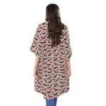 Purple Halloween Bat Pattern Print Open Front Beach Cover Up