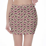 Purple Halloween Bat Pattern Print Pencil Mini Skirt
