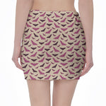 Purple Halloween Bat Pattern Print Pencil Mini Skirt