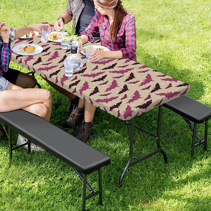 Purple Halloween Bat Pattern Print Picnic Table Cover