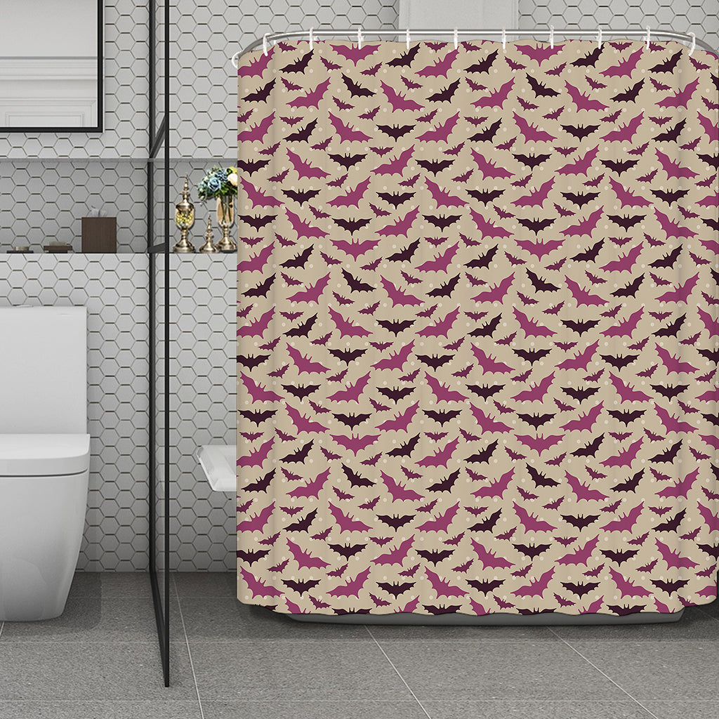 Purple Halloween Bat Pattern Print Polyester Shower Curtain