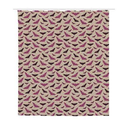 Purple Halloween Bat Pattern Print Polyester Shower Curtain