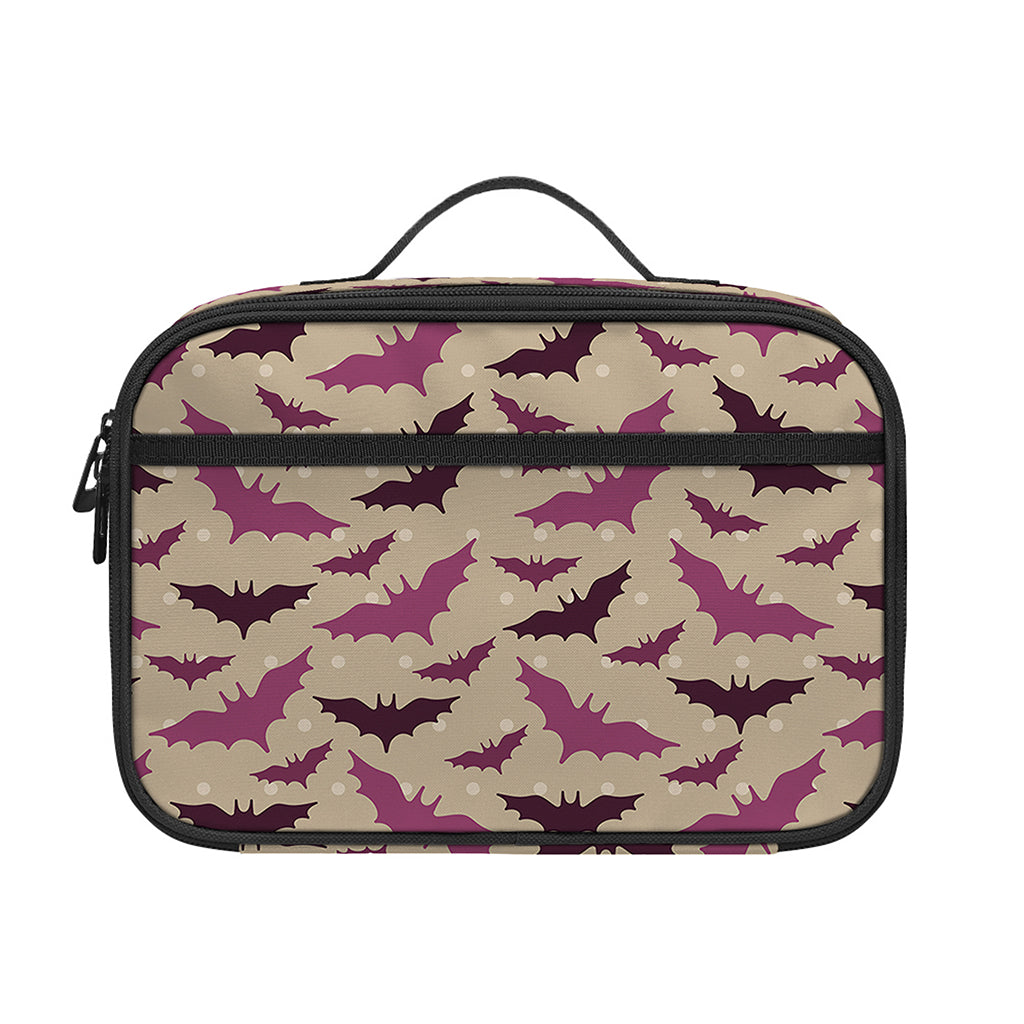 Purple Halloween Bat Pattern Print Portable Lunch Bag