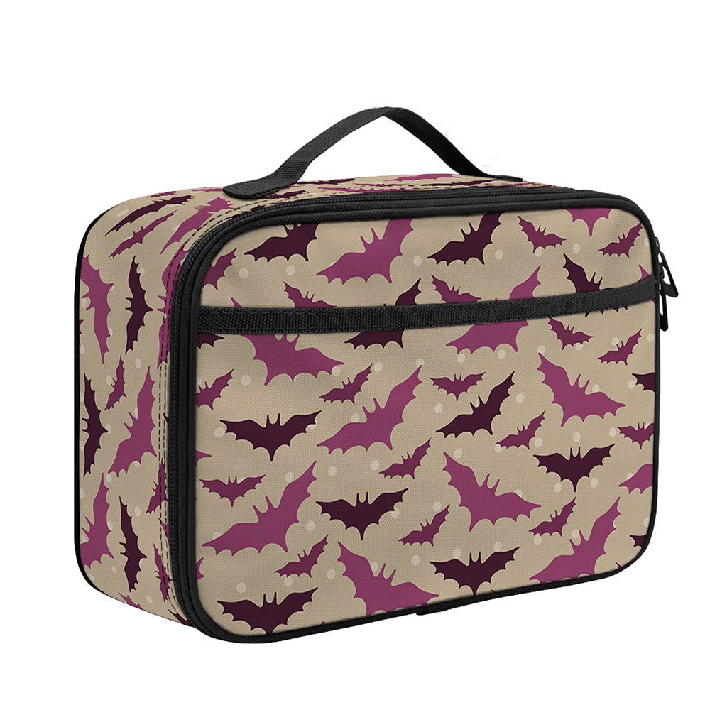 Purple Halloween Bat Pattern Print Portable Lunch Bag