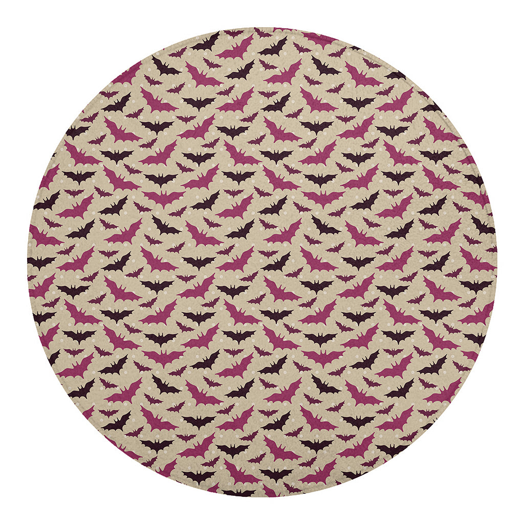 Purple Halloween Bat Pattern Print Round Blanket