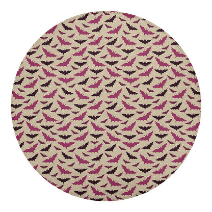 Purple Halloween Bat Pattern Print Round Blanket