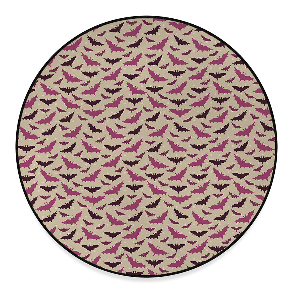 Purple Halloween Bat Pattern Print Round Floor Mat