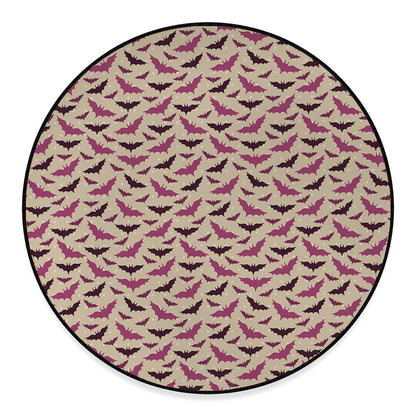 Purple Halloween Bat Pattern Print Round Floor Mat