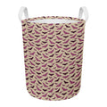 Purple Halloween Bat Pattern Print Round Laundry Basket