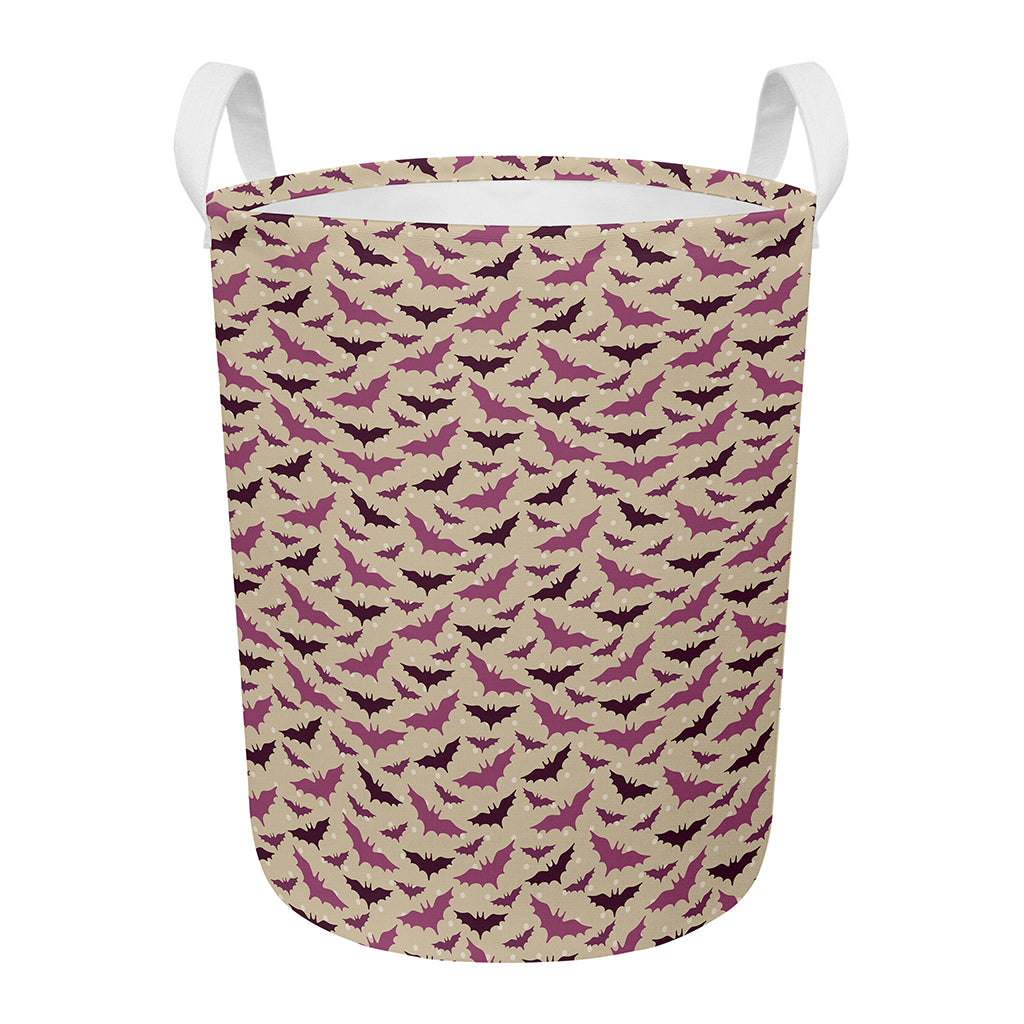 Purple Halloween Bat Pattern Print Round Laundry Basket