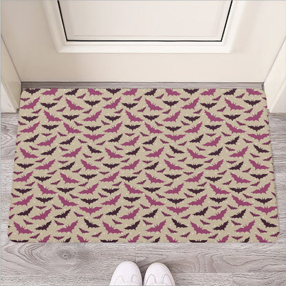 Purple Halloween Bat Pattern Print Rubber Doormat