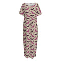 Purple Halloween Bat Pattern Print Short Sleeve Long Nightdress