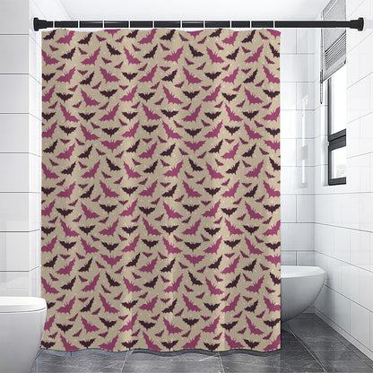Purple Halloween Bat Pattern Print Shower Curtain