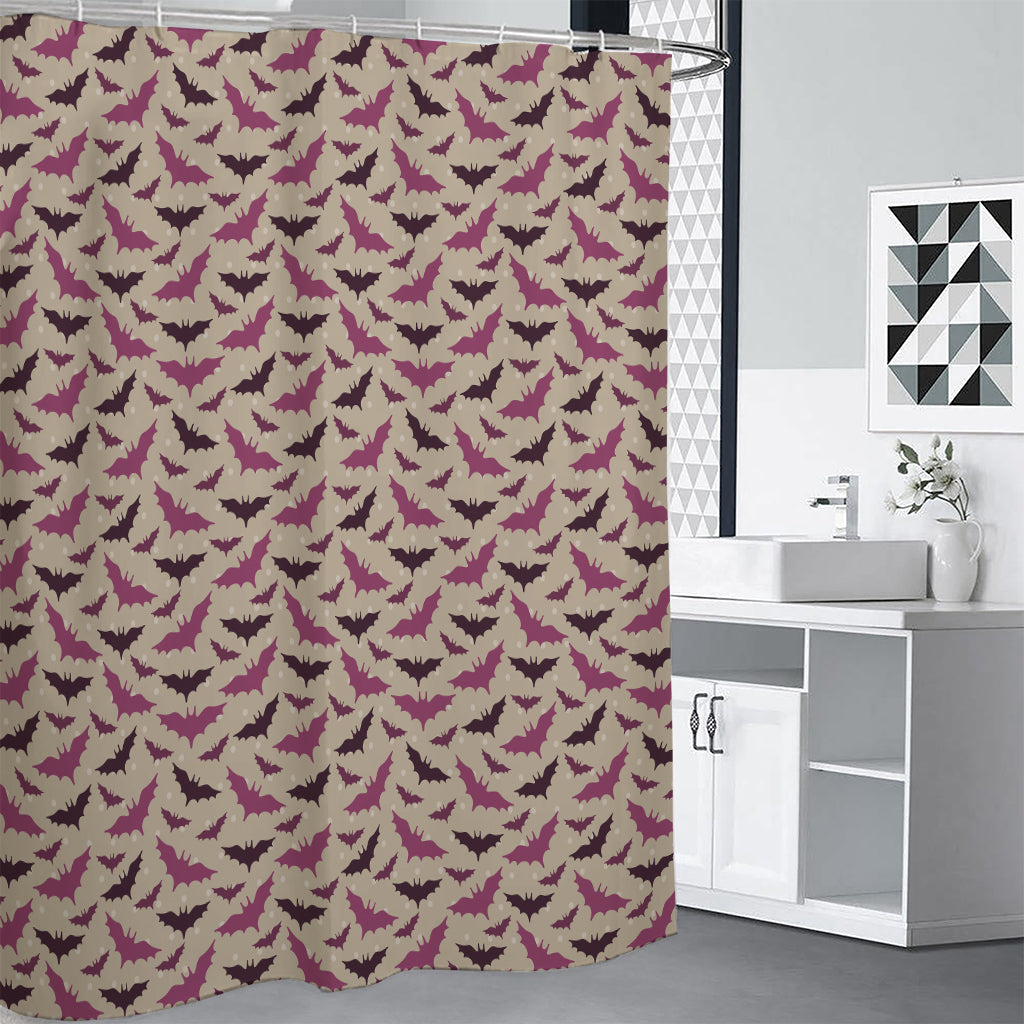 Purple Halloween Bat Pattern Print Shower Curtain