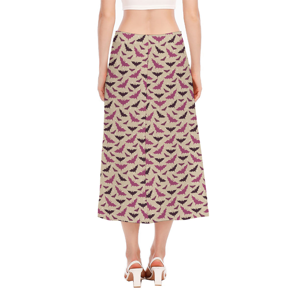 Purple Halloween Bat Pattern Print Side Slit Midi Skirt