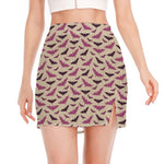Purple Halloween Bat Pattern Print Side Slit Mini Skirt