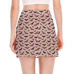 Purple Halloween Bat Pattern Print Side Slit Mini Skirt
