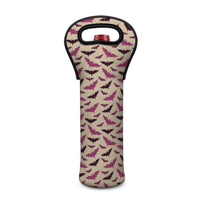 Purple Halloween Bat Pattern Print Single Neoprene Wine Tote