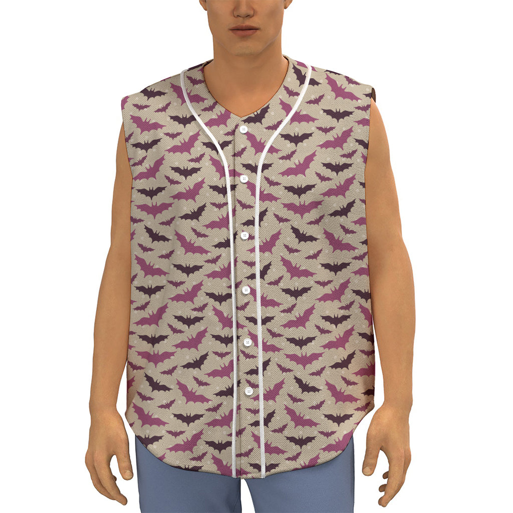 Purple Halloween Bat Pattern Print Sleeveless Baseball Jersey
