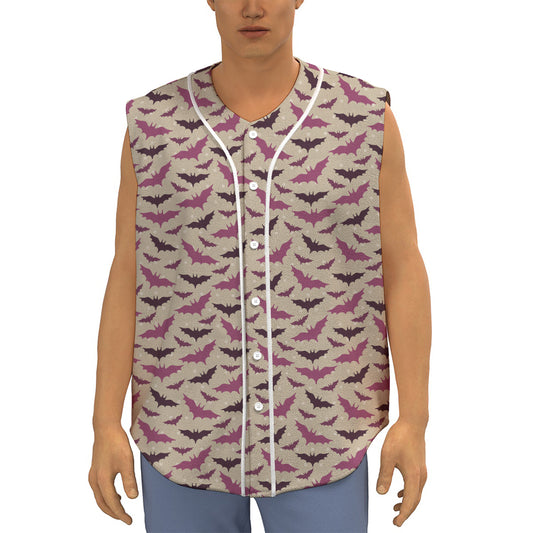 Purple Halloween Bat Pattern Print Sleeveless Baseball Jersey