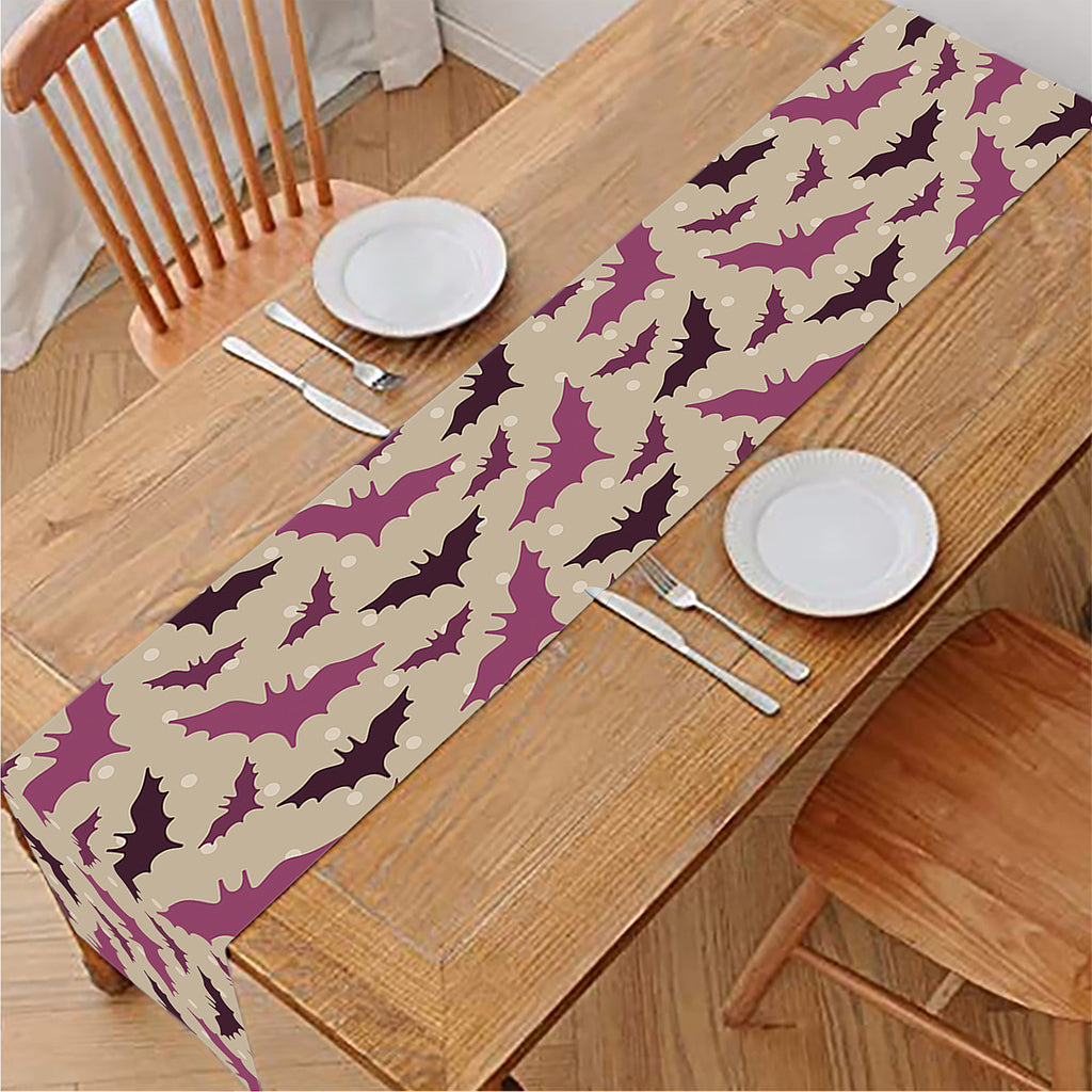 Purple Halloween Bat Pattern Print Table Runner