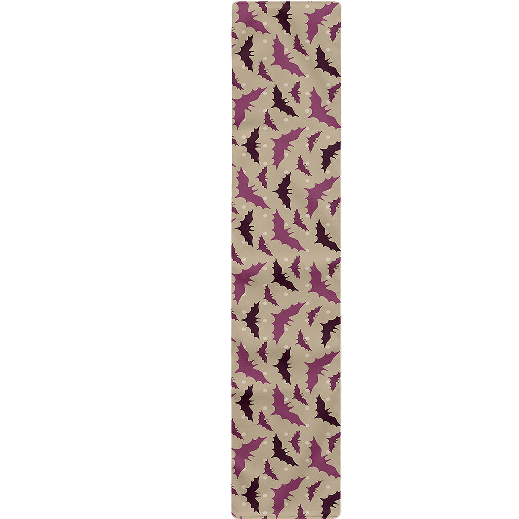 Purple Halloween Bat Pattern Print Table Runner