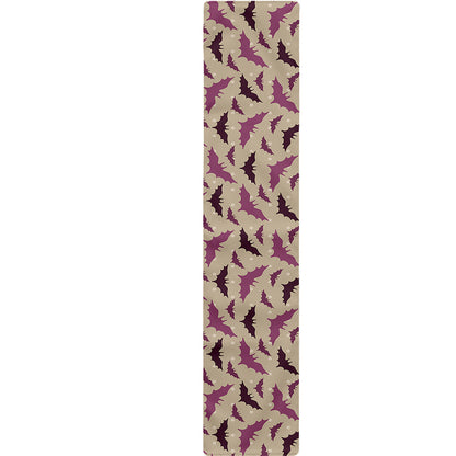 Purple Halloween Bat Pattern Print Table Runner