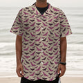 Purple Halloween Bat Pattern Print Textured Short Sleeve Shirt