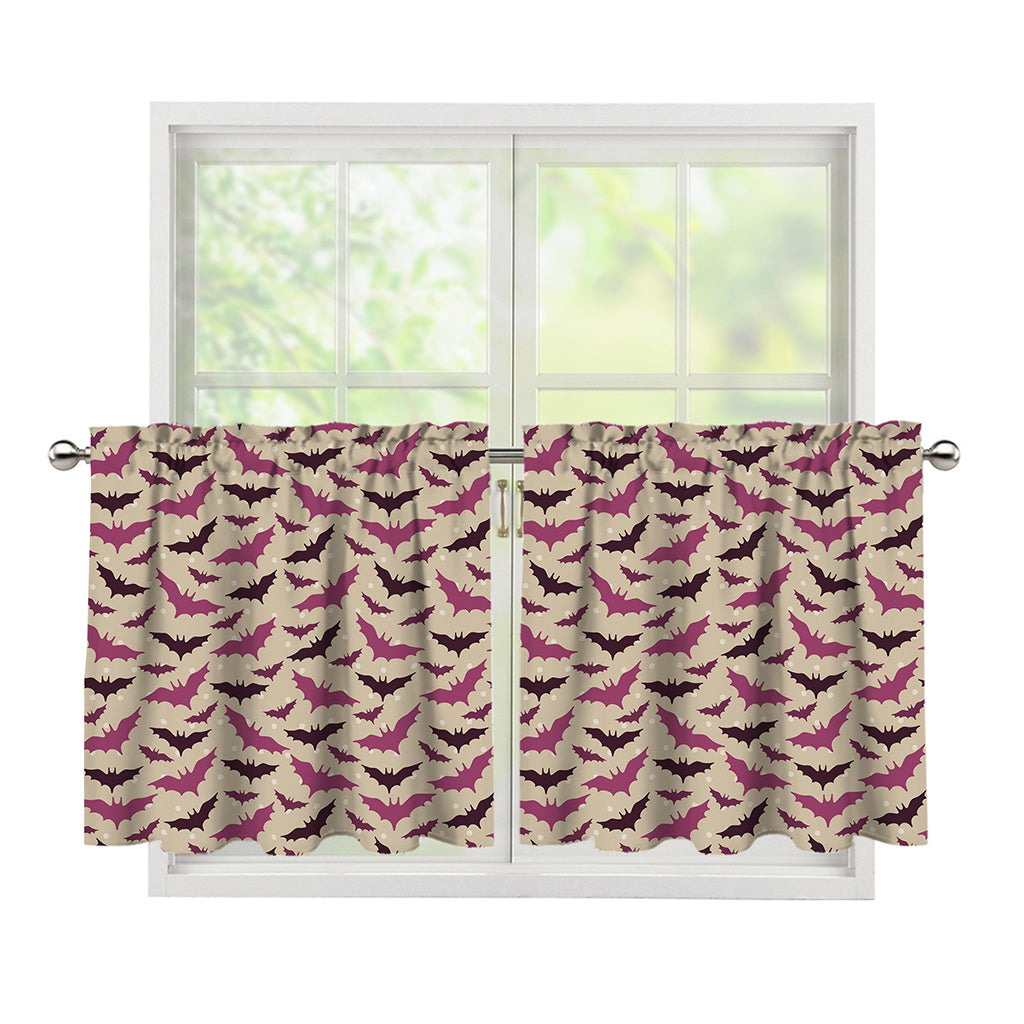 Purple Halloween Bat Pattern Print Tier Curtains