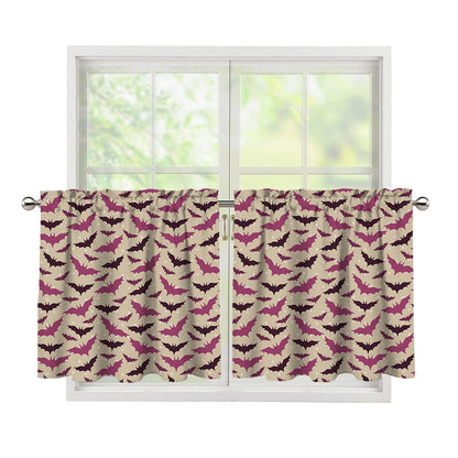 Purple Halloween Bat Pattern Print Tier Curtains