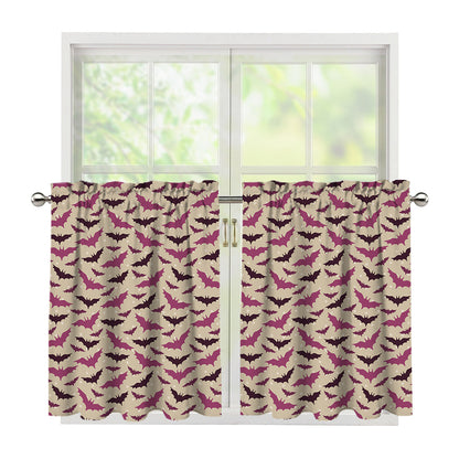 Purple Halloween Bat Pattern Print Tier Curtains