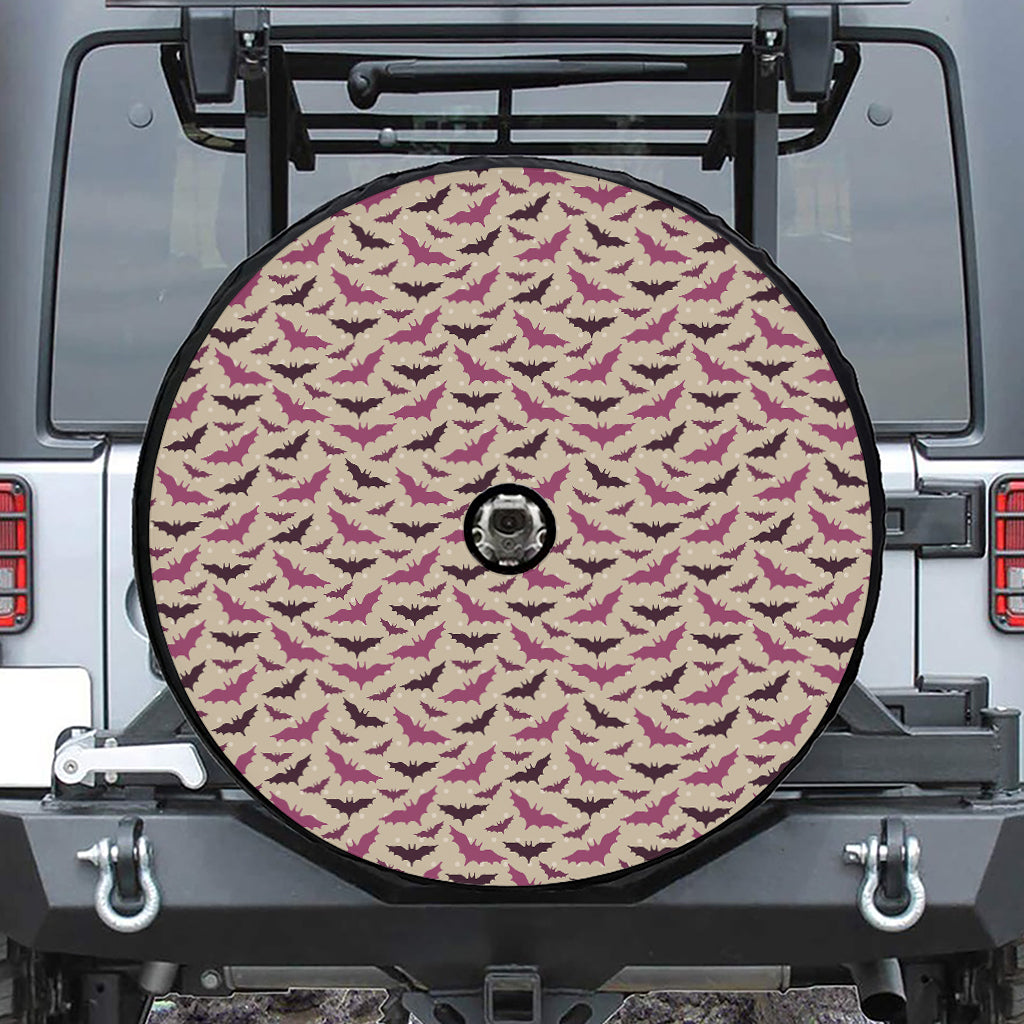 Purple Halloween Bat Pattern Print Tire Cover With Camera Hole