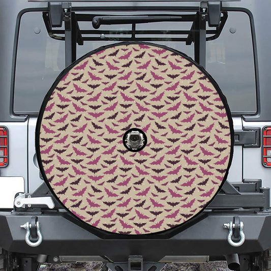 Purple Halloween Bat Pattern Print Tire Cover With Camera Hole