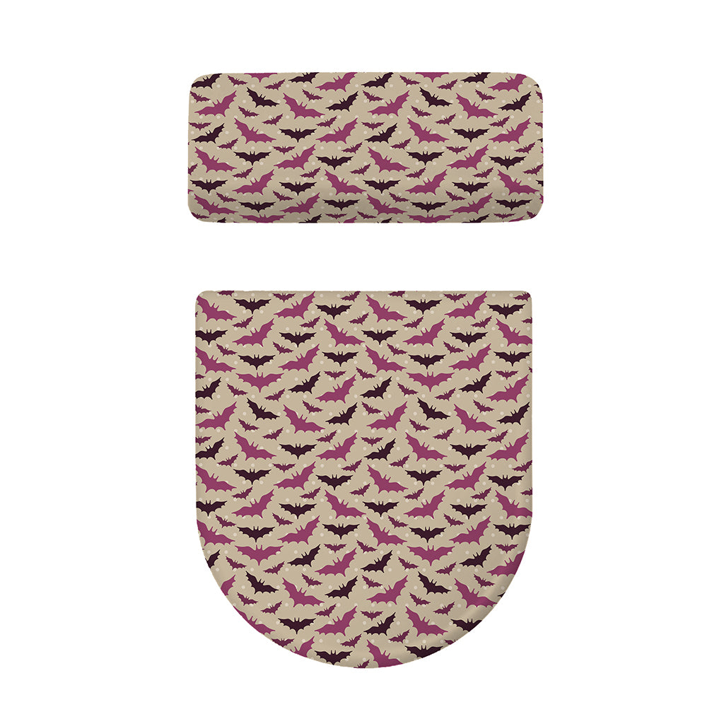 Purple Halloween Bat Pattern Print Toilet Lid And Tank Cover Set