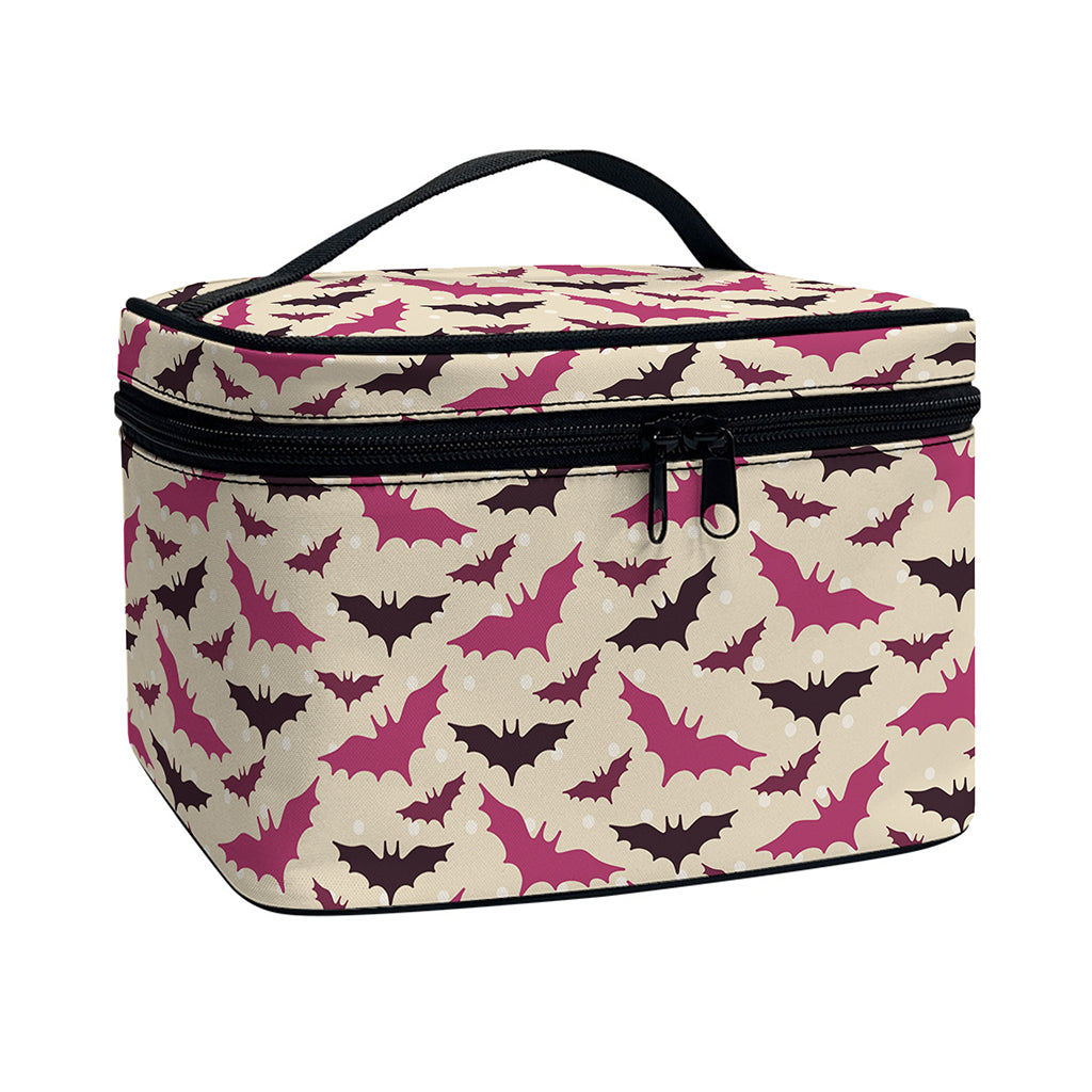 Purple Halloween Bat Pattern Print Travel Makeup Bag
