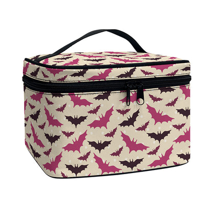 Purple Halloween Bat Pattern Print Travel Makeup Bag