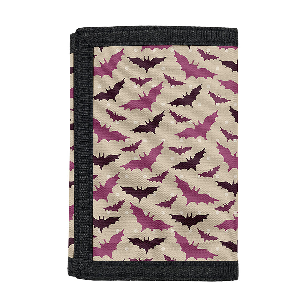 Purple Halloween Bat Pattern Print Trifold Wallet