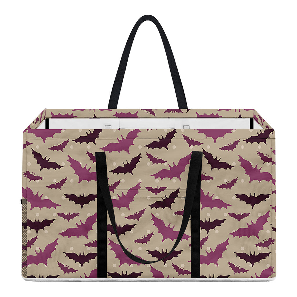 Purple Halloween Bat Pattern Print Utility Tote Bag