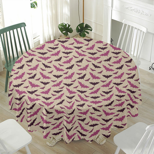 Purple Halloween Bat Pattern Print Waterproof Round Tablecloth