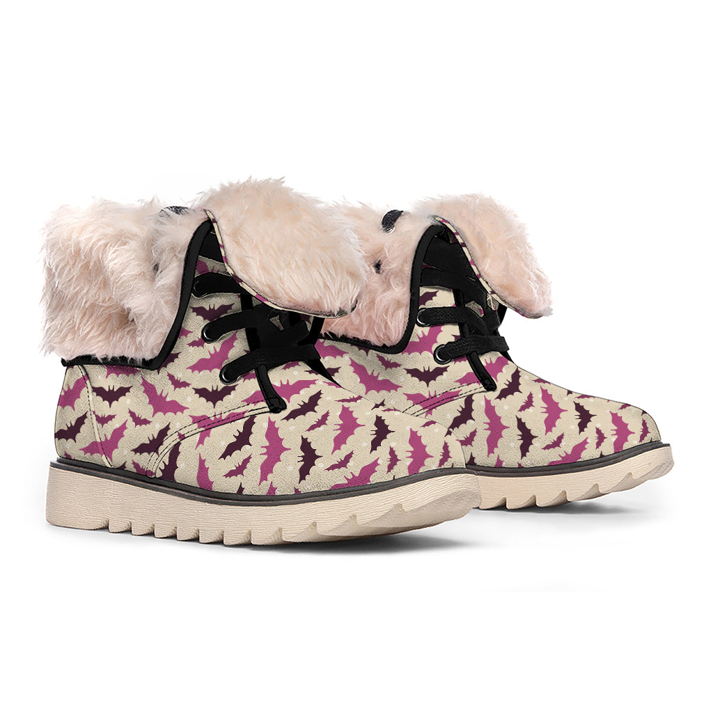 Purple Halloween Bat Pattern Print Winter Boots